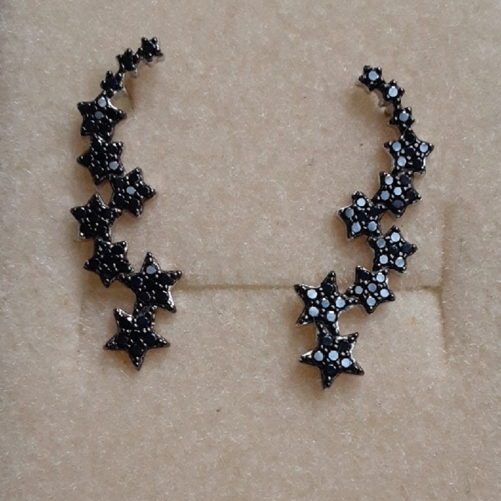 .59ctw. Black Spinel Shooting Star Climber Earrings, .925 Sterling